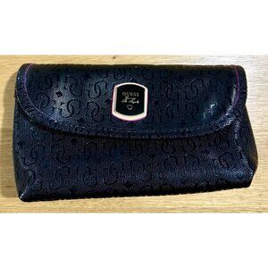 Vintage Guess Black & Pink Frosted Roll Up Travel Makeup Bag